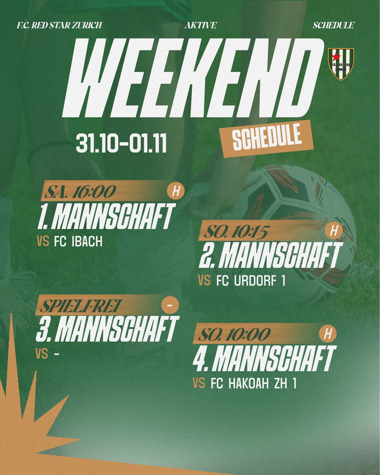 WOCHENENDE BEI RED STAR ⚽️

Wo unsere Teams antreten und wann angepfiffen wird, seht ihr oben ⬆️

Heimspiele auf der All